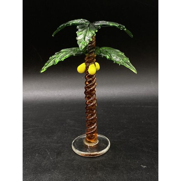 Art Glass Coconut Palm Small Glass 5” Palm Tree Vintage - Picture 3 of 12